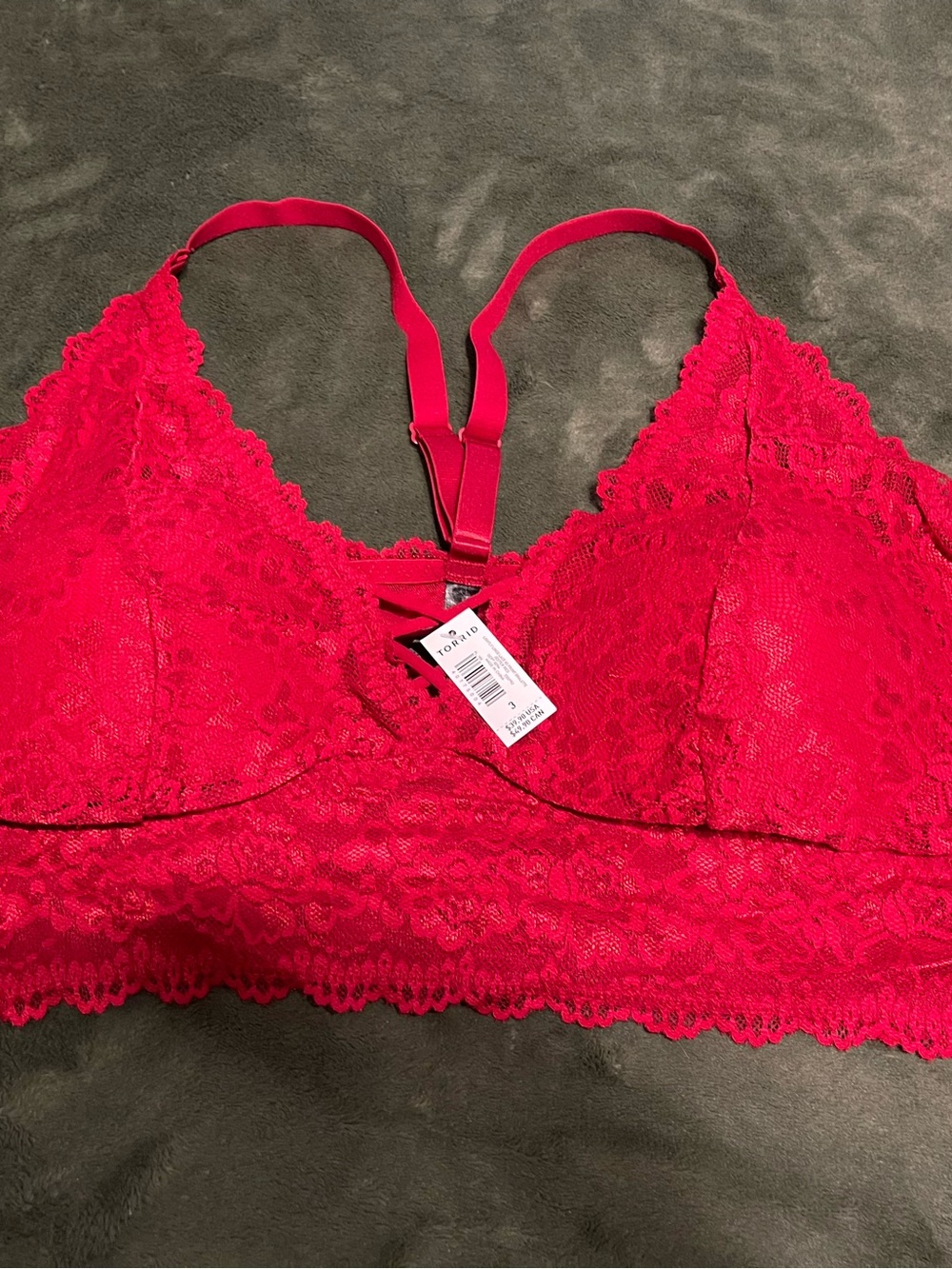 torrid Bright Red Lace Bralette with Strappy Back